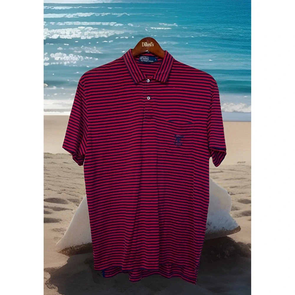 Polo Ralph Lauren Shirt Men L Red Stripes (Freddy Kruger)‎ Embroidery Pima VTG